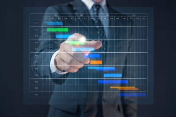 Business man with Gantt chart