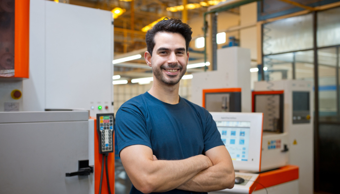 Enginner man smiling in factory GENIUS ERP