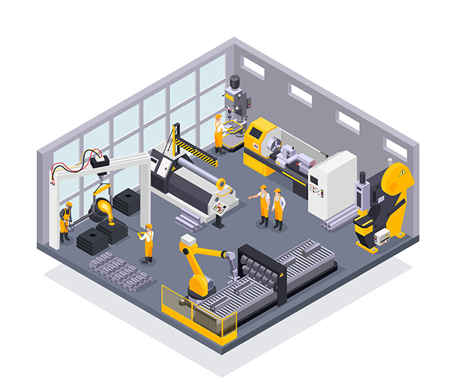 metal industry isometric overhead of operations