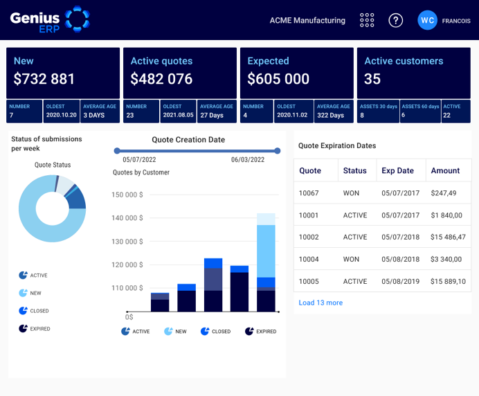 genius erp analytics dashboard